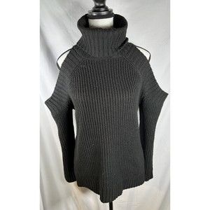 J.O.A. Womens Size S Sweater Cold Shoulder Turtleneck BLACK Chunky Ribbed